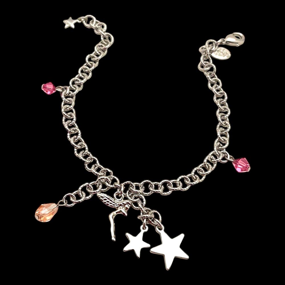 New Kirks Folly Charm Bracelet Fairies Stars Crystals Silver Tone - 8M